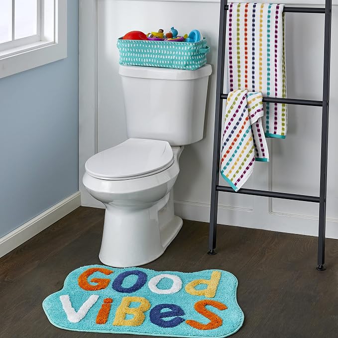SKL Home Good Vibes Hand Towel Set-2pc, Premium 100% Cotton, Multi | 550 GSM weight. Soft & absorbent terry with colorful stripes. For use in the bathroom, kitchen, bar or any sink space.