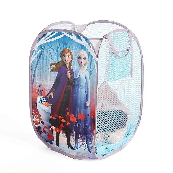 Frozen 2 Pop-Up Hamper for Kids,Laundry Hamper with Anna & Elsa Design, Durable Mesh Fabric & Carry Handles, 21”H x 13.5”W, Collapsible Storage for Bedroom or Playroom