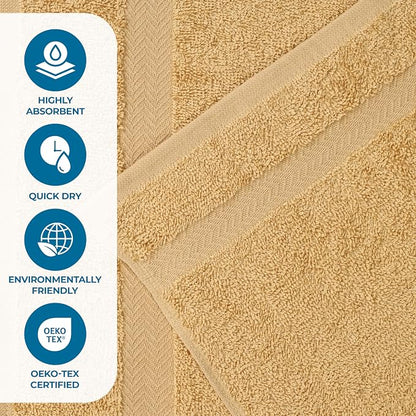 SUPERIOR 18-Piece Cotton Assorted Towel Set, Includes 8 Face Towel, 6 Hand, and 4 Bath Towels, Home, Bathroom, Guest Bath Essentials, Quick Dry, Absorbent, Franklin Collection - Gold