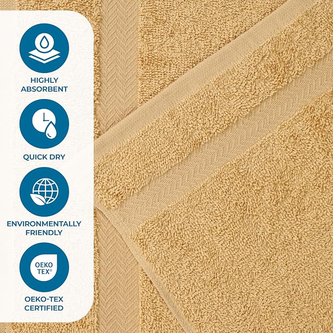 Superior 18-Piece Cotton Assorted Towel Set, Includes 8 Face Towel, 6 Hand, and 4 Bath Towels, Home, Bathroom, Guest Bath Essentials, Quick Dry, Absorbent, Franklin Collection - Gold