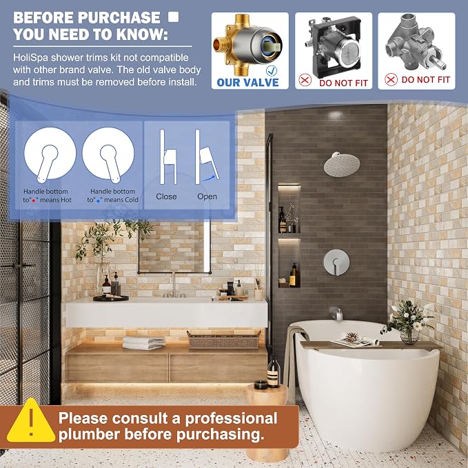 Tub Shower Faucet, Brushed Nickel Shower Faucet Set with 8-Inch All-Metal Rainfall Showerhead and Bathtub Spout, Single-Handle Tub Shower-Trim Kit Included Valve, Brushed Nickel