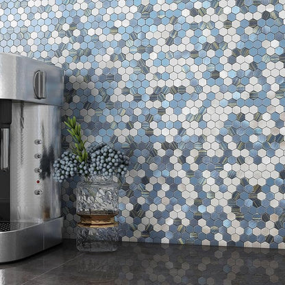 Stripe Hexagon Backsplash Tile Peel and Stick Blue 10pcs