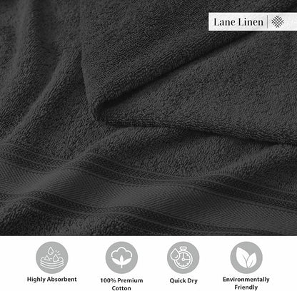 LANE LINEN Luxury Towels Set - 3 Piece Set, 100% Cotton Bathroom Towels, Zero Twist, Quick Dry Shower Towels, Absorbent Bath Towel, Super Soft, 1 Bath Towel, 1 Hand Towel, 1 Wash Cloths - Black | Towel Pack - Terry Weave Comfort, Long-Lasting Comfort, ...