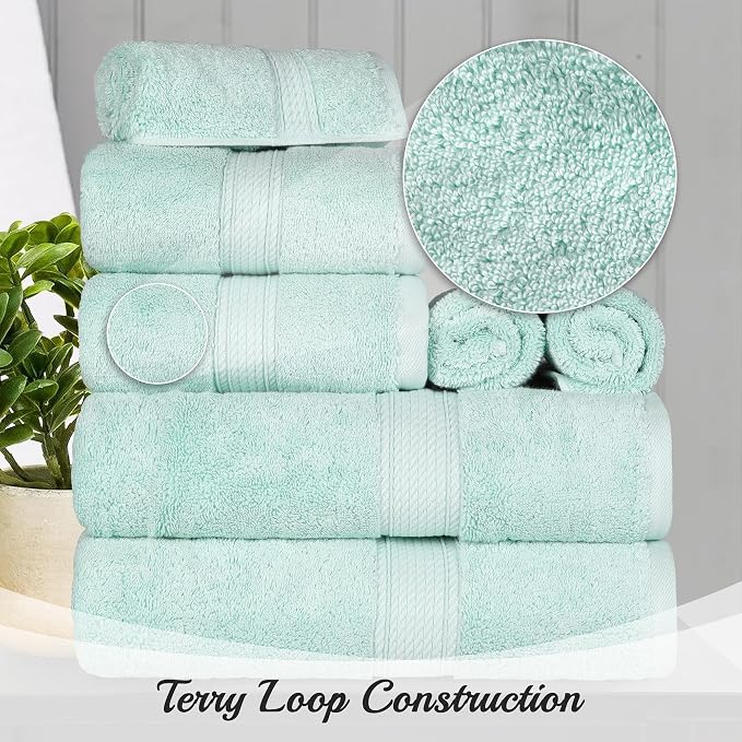 SUPERIOR Egyptian Cotton Ultra Plush & Absorbent, 10 Piece Set, Sea Foam | Quick Dry, Soft Luxury Towel Set, Bath Essentials, Guest Bath, Spa, 2 Bath, 4 Hand, 4 Face Towels, Madeline Towels