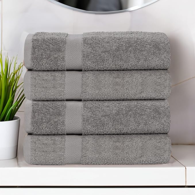 SUPERIOR 4-Piece Cotton Bath Towel Set, Towels for Adults, Kids, Fast Drying Body Towels, Shower, Bath, Pool, Guest/Master Bathroom Essentials, Dorm, Home, Apartment, Franklin Collection, Charcoal