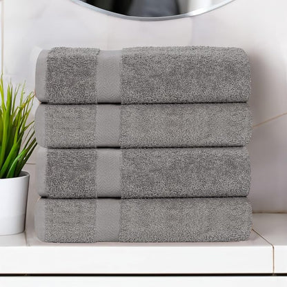 SUPERIOR 4-Piece Cotton Bath Towel Set, Towels for Adults, Kids, Fast Drying Body Towels, Shower, Bath, Pool, Guest/Master Bathroom Essentials, Dorm, Home, Apartment, Franklin Collection, Charcoal