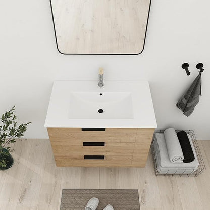 Bathroom Vanity with Sink 30 Inch, Single Sink Modern Bathroom Vanities Set, Wall-Mounted Bathroom Vanity, Floating Soft Close Door (IMO, 30 * 18)