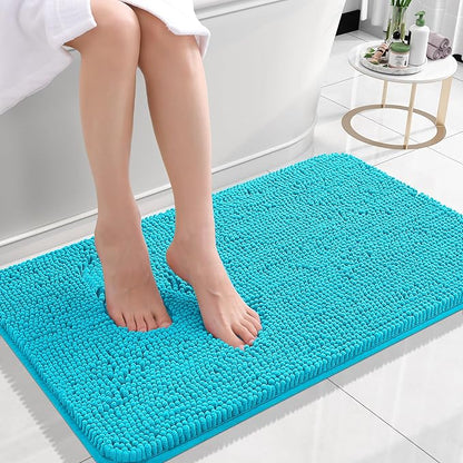 OLANLY Small Bathroom Rugs 24x16, Extra Soft Absorbent Chenille Bath Rugs, Rubber Backing Quick Dry, Machine Washable Bath Mats for Bathroom Floor, Tub and Shower, Home Decor Accessories, Aqua Sky | Aqua Sky, Quick-Drying Rubber Backing, Machine Washab...