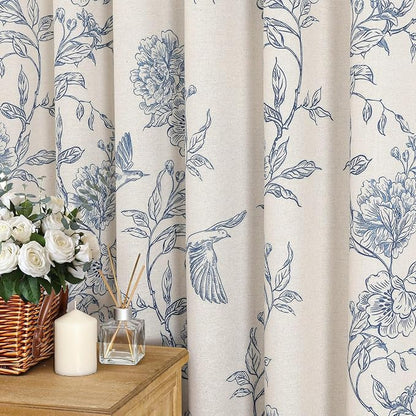 MitoVilla Blue Cotton Boho Hummingbird Shower Curtains, 72 x 72 | Blue Cottagecore Spring Shower Curtain for Bathroom, Modern Farmhouse French Country Bathroom Décor, 72x 72