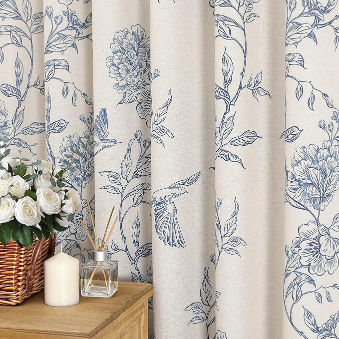MitoVilla Small Stall Blue Cotton Shower Curtain for Bathroom,36 x 72 | Narrow Half Cottagecore Hummingbird Spring Shower Curtains, Modern Farmhouse Country Floral Bathroom Décor, 36 x 72