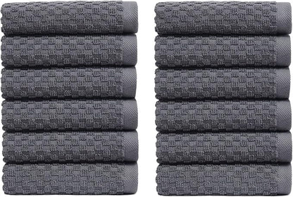 COTTON CRAFT Euro Spa Waffle Wash Cloth - Set of 12 Luxury Pure Ringspun Cotton Waffle Weave Bathroom Face Towel - Everyday Absorbent Hotel Gym Shower Beach Kitchen Travel Dorm - 12x12 inches - Grey