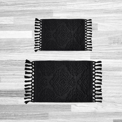Jean Pierre – Ricardo Bath Mats, Set of 2 Woven Fringe Bathroom Rugs, 100% Cotton, Premium Bathroom Decor - Measures 17" x 31" and 21” x 41”- Black