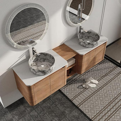 Malwee 72" Floating Bathroom Vanity with Sink, 72 Inch Wall Mounted Bathroom Cabinet Combo, Modern Double Sink Bath Storage Vanity Set, with 4 Soft Close Doors and Ceramic Vessel Basin Top(72-QQ