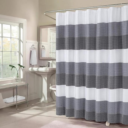 Dainty Home Ombre Waffle Weave Shower Curtain 70 x 72 Black Textured Fabric Shower Curtain, Hotel Style Waffle Weave Bathroom Curtain, Water Resistant Polyester Ombre Shower Curtain