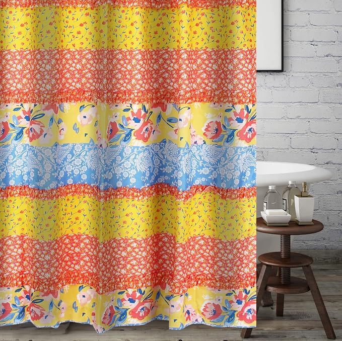 Greenland Home Fashions Fabric Sensations Shower Curtain, Stylish Bathroom Decor, Machine Washable, 72 inches x 72 inches, Skylar Ruffles