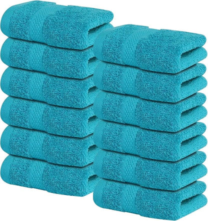 Infinitee Xclusives 100% Cotton Luxury Wash Cloths for Showering - 12 Pack | Washcloths [13x13] - Soft and Absorbent Face Towels for Bathroom Wash Clothes - Gym, Spa & Hotel Use