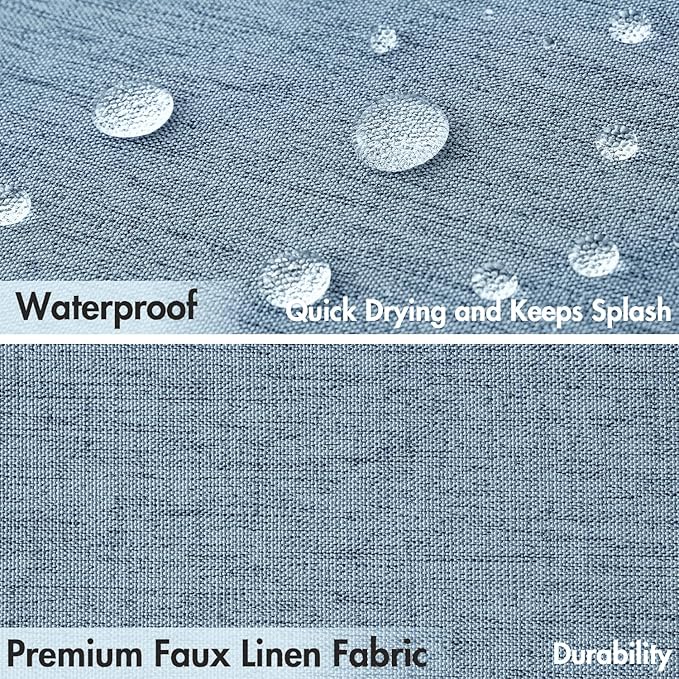 MIULEE Moonlight Blue Scalloped Linen Shower Curtain 72x72 Inches | Linen Textured, Waterproof, Washable, 12 Metal Hooks, Heavy Duty Cloth, Black Border, Shower Curtain for Bathroom Bathtub