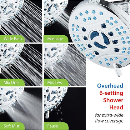 AquaCare 48-mode High Pressure 3-way Shower Head Combo w/ 2-mode Power Wash | Pure Clean Jets, Dual Handheld Power Wash for Tub, Tile & Pets, Long 6 ft. Stainless Steel Hose, Extra Wall Bracket / Chrome