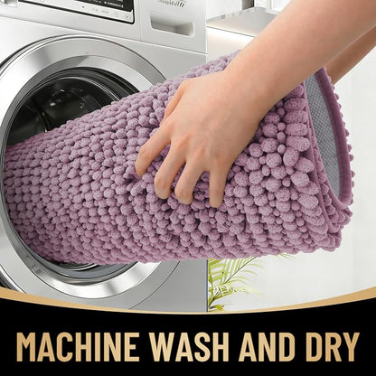 OLANLY Thick Chenille Small Bathroom Rugs Mats 24x16, Deep Plum | Soft Absorbent Bath Rugs, Rubber Backing, Machine Wash Dry, Bath Mats for Bathroom, Tub and Shower, Home Decor Accessories