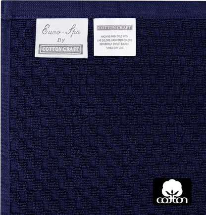 COTTON CRAFT Euro Spa Waffle Wash Cloth - Set of 12 Navy Washcloth | Luxury Face Towel Set - 100% Cotton - Soft Plush Absorbent Low Lint Quick Dry - Gym Shower Beach Bath Kitchen - 12x12 inches