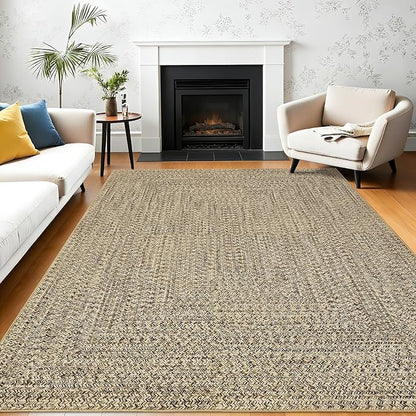 Printed Washable Area Rug 9 x 12 Rug for Living Room Modern Rugs for Bedroom Imitation Braided Large Area Rug Non Slip Throw Rugs Stain Resistant Carpet for Nursery Dining Room 9'x12' Natural