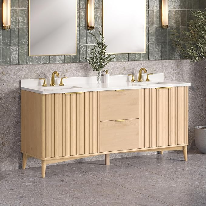 OVE Decors Indy 72 in. Undermount Double Sink Bathroom Vanity with White Engineered Marble Top, Rustic Ash
