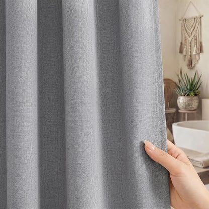 Seasonwood Grey Linen Shower Curtain Farmhouse Bathroom Decor 72x84 Inches | Boho Bathroom Decor,12 Sturdy Stainless Steel Sliding Hangers,Rustic Country Style,Linen Shower Curtains for Bathroom