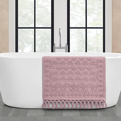 French Connection Nellore Bathroom Rugs, Woven and Beaded Mats, Durable Bath Rugs, Thick Bath Mats for Bathroom and Shower Rugs, 24" x 64", Dusty Pink