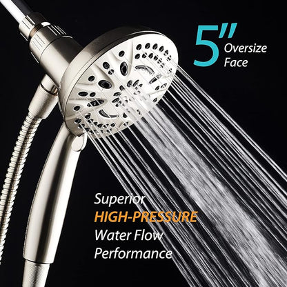 AquaDance New Magnetic Docking 8-setting High Pressure Handheld Shower Head | Space-age Magnetic Guidance Bracket System, Giant 5-inch Face, Extra-long 72-inch Stainless Steel Hose - Nickel