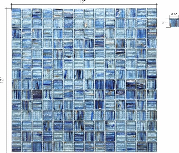 8 Sheets Glass Mosaic Tiles Backsplash, 12” x 12” Light Blue Backsplash Tile for Kitchen Bathroom Swimming Pool Shower Wall (8 sq.ft)
