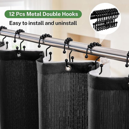 Shower Curtain and Liner Set with Hooks Shower Curtain Set Black | 3 in 1 Shower Curtain Set 72x72 Shower Curtain and Liner with Hooks Fabric Shower Curtains for Bathroom Hotel Waterproof