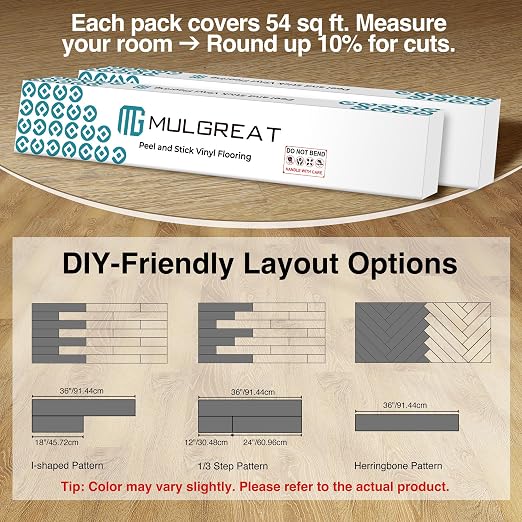 MULGREAT Peel and Stick Floor Tile, 54 Sq.Ft Waterproof Vinyl Flooring, 36 Pieces Wood-Look Self Adhesive Luxury Vinyl Plank Flooring for DIY Bathroom Laundry Bedroom RV Kitchen (Honey Oak)