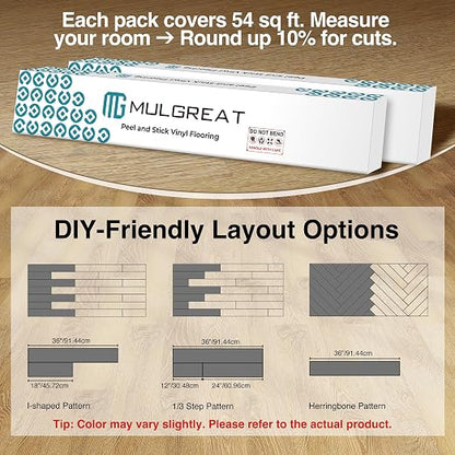 MULGREAT Peel and Stick Floor Tile, 54 Sq.Ft Waterproof Vinyl Flooring, 36 Pieces Wood-Look Self Adhesive Luxury Vinyl Plank Flooring for DIY Bathroom Laundry Bedroom RV Kitchen (Honey Oak)