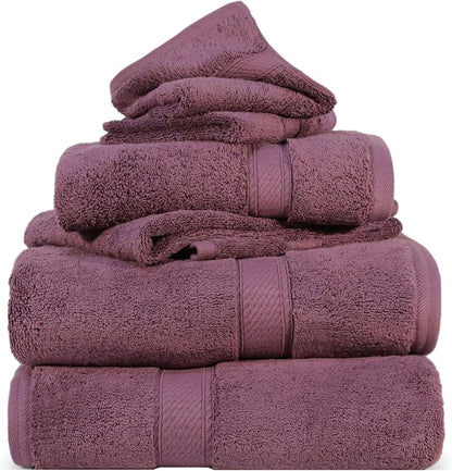 SUPERIOR Egyptian Cotton Ultra Plush & Absorbent, 6 Piece Set, Plum | Quick Dry, Soft Luxury Towel Set, Bath Essentials, Guest Bath, Spa, 2 Bath, 2 Hand, 2 Face Towels, Madeline Towels