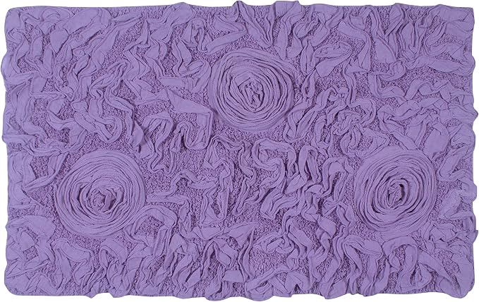 Home Weavers Bell Flower Collection 100% Cotton Tufted Bath Rugs, Extra Soft and Absorbent Bath Rugs, Non-Slip Bath Mats, Machine Washable, Bath Mats for Bathroom Floor, 21"x34" Rectangle, Purple