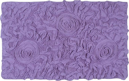 Home Weavers Bell Flower Collection 100% Cotton Tufted Bath Rugs, Extra Soft and Absorbent Bath Rugs, Non-Slip Bath Mats, Machine Washable, Bath Mats for Bathroom Floor, 21"x34" Rectangle, Purple