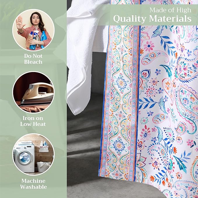 Maison d' Hermine Shower Curtain 100% Cotton One Panel 70"x72" Washable Fabric Shower Curtains for Bathroom, Easy Hanging with 12 Button Holes - Home Hotel Spa Easter Gifts (Indian Floral)
