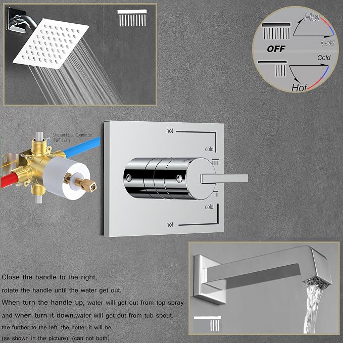 SOOOHOT Shower Faucet Set, Tub Shower Faucet with 6-Inch Rainfall Shower Head and Tub Spout, Shower Tub Faucet Set Complete (Included Shower Valve), Tub Shower Trim Kit, Polished Chrome