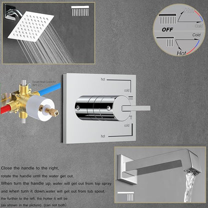 SOOOHOT Shower Faucet Set, Tub Shower Faucet with 6-Inch Rainfall Shower Head and Tub Spout, Shower Tub Faucet Set Complete (Included Shower Valve), Tub Shower Trim Kit, Polished Chrome