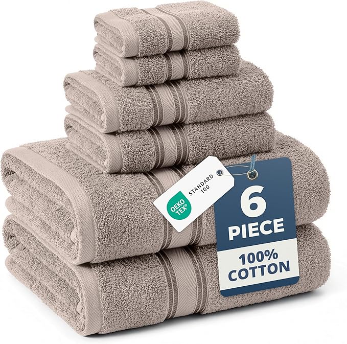 LANE LINEN Towel Set Soft Absorbent Quick Dry 100% Cotton - Platinum | Cotton Bath Towels - Lightweight & Breathable, Fade-Resistant Color, Classic Terry Weave, Densely Woven, Coordinated Colors