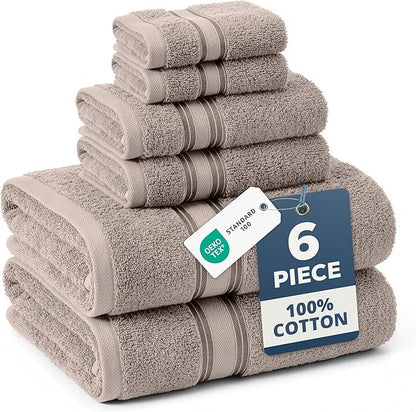 LANE LINEN Towel Set Soft Absorbent Quick Dry 100% Cotton - Platinum | Cotton Bath Towels - Lightweight & Breathable, Fade-Resistant Color, Classic Terry Weave, Densely Woven, Coordinated Colors