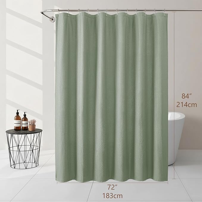 Sage Green Long Shower Curtain 84 Inch Length 1 Piece, Embossed Textured Soft Fabric Bathroom Shower Curtain, Water Repellent Machine Washable Cloth Hotel Spa Bath Decor, 72Wx84L Inches