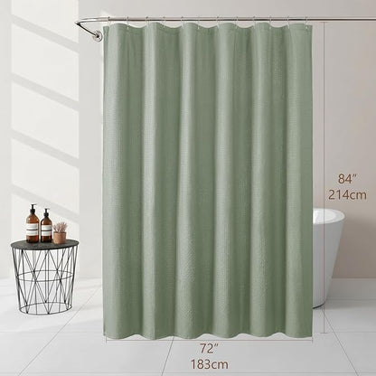Sage Green Long Shower Curtain 84 Inch Length 1 Piece, Embossed Textured Soft Fabric Bathroom Shower Curtain, Water Repellent Machine Washable Cloth Hotel Spa Bath Decor, 72Wx84L Inches