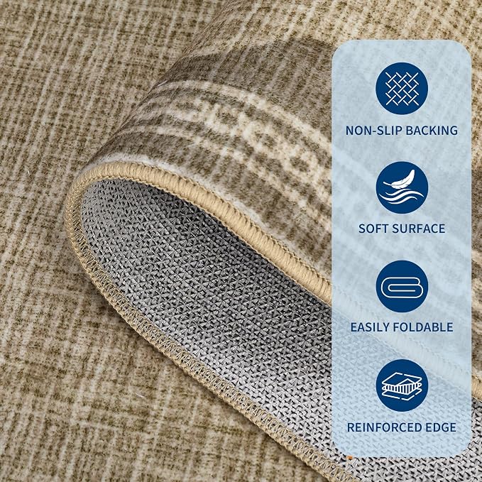 Garvee 2x6 Runner Rug Washable Hallway Runner Rug Bordered Print Rugs Jute | Soft Touch Non Slip Non-Shedding Low Pile Stain-Resistant Foldable Long Indoor Carpet for Entryway Laundry Kitchen Bathroom