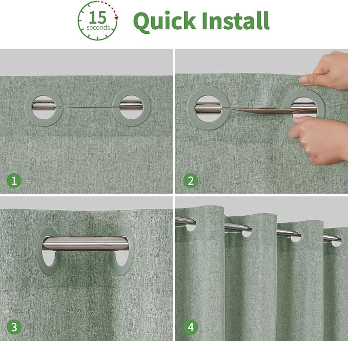Long No Hooks & No Liner Needed Fabric Shower Curtain,71x86,SageGreen | Linen Texture,100% Waterproof TPU Laminated Layer,Bottom Magnets,Machine Washable,Hotel Style Bathroom Curtain For Shower,Tub