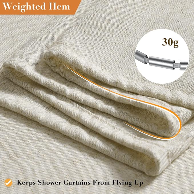 Linen Shower Curtain for Bathroom 78 Inches Length Light Beige | Weighted Fabric Bath Curtains with Hooks, Water Repellent, Neutral Boho Farmhouse, Simple Luxury Shower Decor, 1 Panel, 72x78