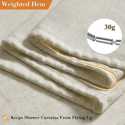 Linen Shower Curtain for Bathroom 78 Inches Length Light Beige | Weighted Fabric Bath Curtains with Hooks, Water Repellent, Neutral Boho Farmhouse, Simple Luxury Shower Decor, 1 Panel, 72x78