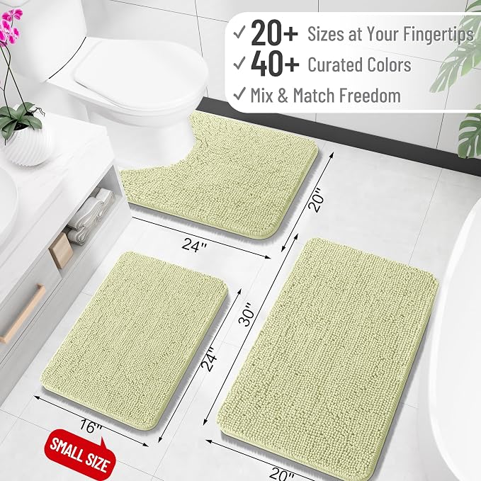 OLANLY Bathroom Runner Rugs 40x24, Extra Soft Absorbent Chenille Bath Rugs | Vanilla, Quick-Drying Rubber Backing, Washable Long Bath Mat for Bathroom Floor, Tub and Shower, Home Decor Accessories