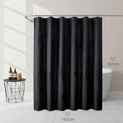 Black Shower Curtain 72 Inch Length 1 Piece, Waffle Embossed Textured Soft Fabric Hotel Shower Curtain for Bathroom, Modern Polyester Water Repellent Machine Washable Bath Decor, 72Wx72L Inches