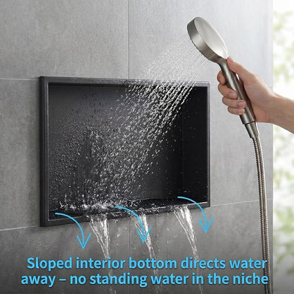 304 Stainless Steel Shower Niche 24" x 12" for Bathroom Storage | Waterproof Matte Black Recessed Shower Niche No Tile Needed